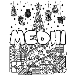 Coloraci&oacute;n del nombre MEDHI - decorado &aacute;rbol de Navidad y regalos