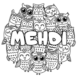 Coloraci&oacute;n del nombre MEHDI - decorado b&uacute;hos