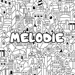 Coloraci&oacute;n del nombre M&Eacute;LODIE - decorado ciudad