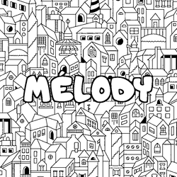Coloraci&oacute;n del nombre M&Eacute;LODY - decorado ciudad