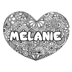 Coloraci&oacute;n del nombre M&Eacute;LANIE - decorado mandala de coraz&oacute;n