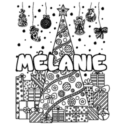 Coloraci&oacute;n del nombre M&Eacute;LANIE - decorado &aacute;rbol de Navidad y regalos