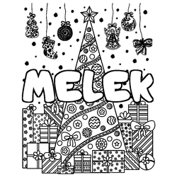 Coloraci&oacute;n del nombre MELEK - decorado &aacute;rbol de Navidad y regalos