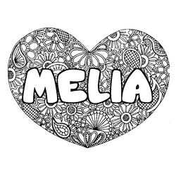 Coloraci&oacute;n del nombre MELIA - decorado mandala de coraz&oacute;n