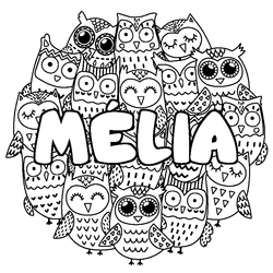 Coloraci&oacute;n del nombre M&Eacute;LIA - decorado b&uacute;hos
