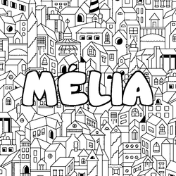 Coloraci&oacute;n del nombre M&Eacute;LIA - decorado ciudad