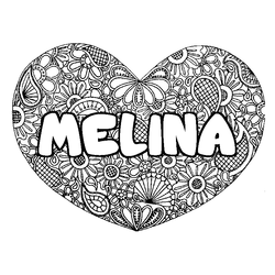 Coloraci&oacute;n del nombre MELINA - decorado mandala de coraz&oacute;n