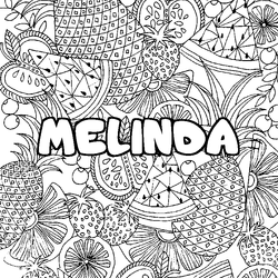Coloraci&oacute;n del nombre MELINDA - decorado mandala de frutas