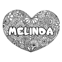 Coloraci&oacute;n del nombre M&Eacute;LINDA - decorado mandala de coraz&oacute;n