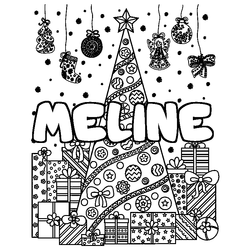 Coloraci&oacute;n del nombre MELINE - decorado &aacute;rbol de Navidad y regalos