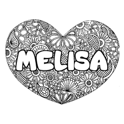 Coloraci&oacute;n del nombre MELISA - decorado mandala de coraz&oacute;n