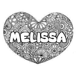 Coloraci&oacute;n del nombre MELISSA - decorado mandala de coraz&oacute;n