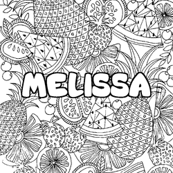 Coloraci&oacute;n del nombre MELISSA - decorado mandala de frutas