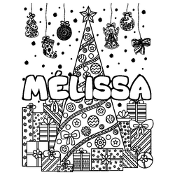 Coloraci&oacute;n del nombre M&Eacute;LISSA - decorado &aacute;rbol de Navidad y regalos