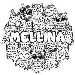 Coloraci&oacute;n del nombre MELLINA - decorado b&uacute;hos