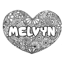 Coloraci&oacute;n del nombre MELVYN - decorado mandala de coraz&oacute;n