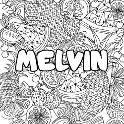 Coloraci&oacute;n del nombre MELVIN - decorado mandala de frutas