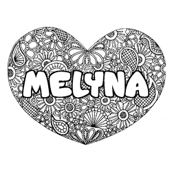 Coloraci&oacute;n del nombre MELYNA - decorado mandala de coraz&oacute;n