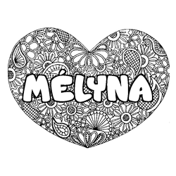 Coloraci&oacute;n del nombre M&Eacute;LYNA - decorado mandala de coraz&oacute;n