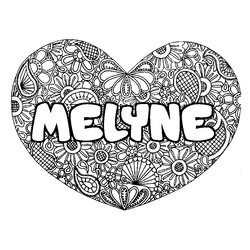 Coloraci&oacute;n del nombre MELYNE - decorado mandala de coraz&oacute;n