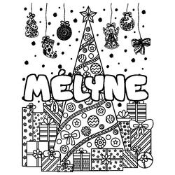 Coloraci&oacute;n del nombre M&Eacute;LYNE - decorado &aacute;rbol de Navidad y regalos