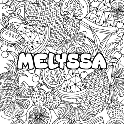 Coloraci&oacute;n del nombre MELYSSA - decorado mandala de frutas