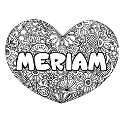 Coloraci&oacute;n del nombre MERIAM - decorado mandala de coraz&oacute;n