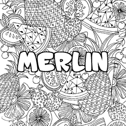 Coloraci&oacute;n del nombre MERLIN - decorado mandala de frutas