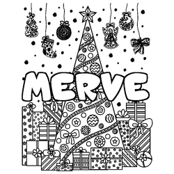 Coloraci&oacute;n del nombre MERVE - decorado &aacute;rbol de Navidad y regalos