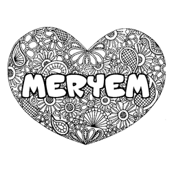 Coloraci&oacute;n del nombre MERYEM - decorado mandala de coraz&oacute;n