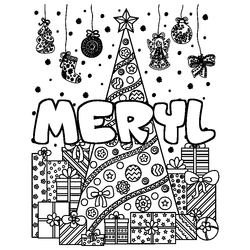 Coloraci&oacute;n del nombre MERYL - decorado &aacute;rbol de Navidad y regalos
