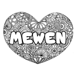 Coloraci&oacute;n del nombre MEWEN - decorado mandala de coraz&oacute;n