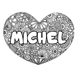 Coloraci&oacute;n del nombre MICHEL - decorado mandala de coraz&oacute;n