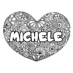 Coloraci&oacute;n del nombre MICH&Egrave;LE - decorado mandala de coraz&oacute;n