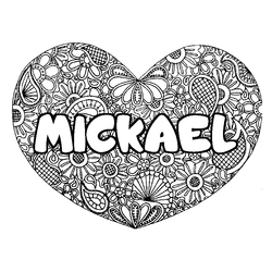 Coloraci&oacute;n del nombre MICKAEL - decorado mandala de coraz&oacute;n