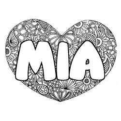 Coloraci&oacute;n del nombre MIA - decorado mandala de coraz&oacute;n