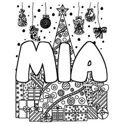 Coloraci&oacute;n del nombre MIA - decorado &aacute;rbol de Navidad y regalos