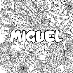 Coloraci&oacute;n del nombre MIGUEL - decorado mandala de frutas