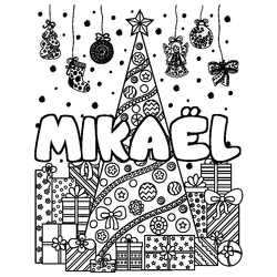 Coloraci&oacute;n del nombre MIKA&Euml;L - decorado &aacute;rbol de Navidad y regalos