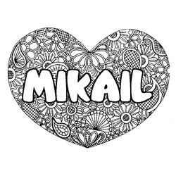 Coloraci&oacute;n del nombre MIKAIL - decorado mandala de coraz&oacute;n