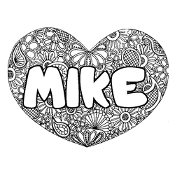 Coloraci&oacute;n del nombre MIKE - decorado mandala de coraz&oacute;n