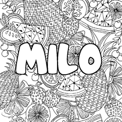 Coloraci&oacute;n del nombre MILO - decorado mandala de frutas