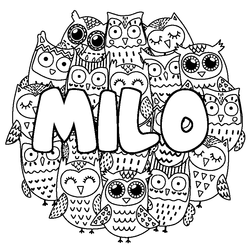 Coloraci&oacute;n del nombre MILO - decorado b&uacute;hos