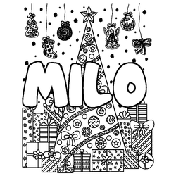 Coloraci&oacute;n del nombre MILO - decorado &aacute;rbol de Navidad y regalos