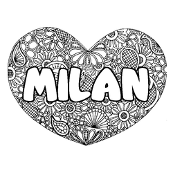 Coloraci&oacute;n del nombre MILAN - decorado mandala de coraz&oacute;n