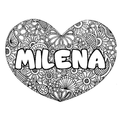 Coloraci&oacute;n del nombre MILENA - decorado mandala de coraz&oacute;n