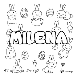 Coloraci&oacute;n del nombre MILENA - decorado Pascua