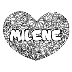 Coloraci&oacute;n del nombre MILENE - decorado mandala de coraz&oacute;n