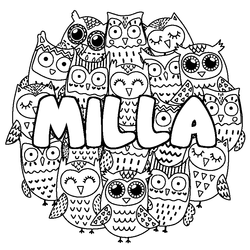 Coloraci&oacute;n del nombre MILLA - decorado b&uacute;hos