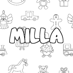 Coloraci&oacute;n del nombre MILLA - decorado juguetes